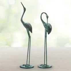 Contemplative Recycled Metal Garden Cranes, Set of 2