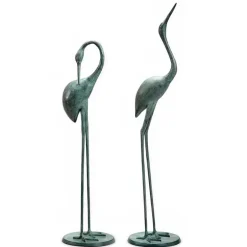 Contemplative Recycled Metal Garden Cranes, Set of 2