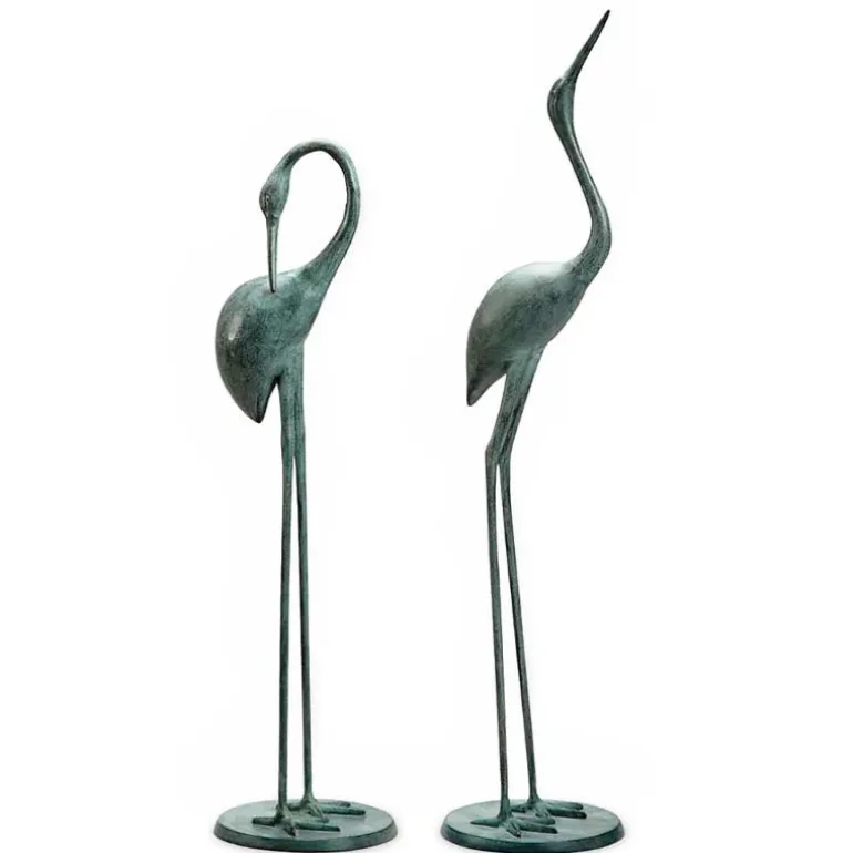 Contemplative Recycled Metal Garden Cranes, Set of 2