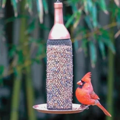 Copper-Finished Mesh Wine Bottle Bird Feeder