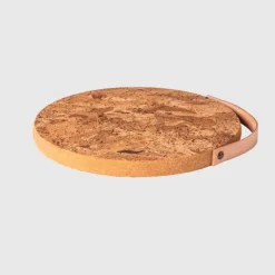 Cork Trivet with Leather Handle, 12"Dia.