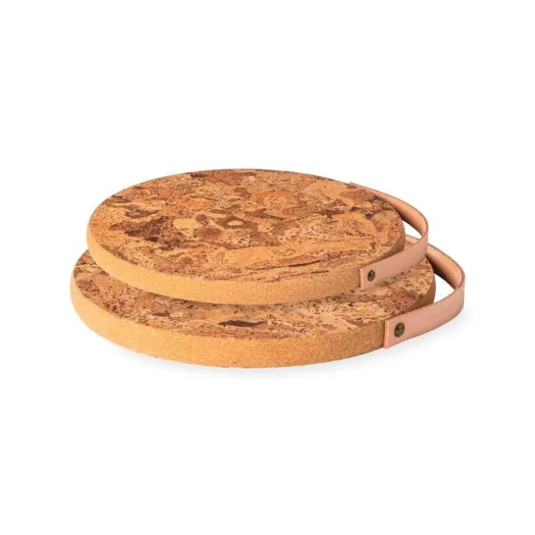 Cork Trivet with Leather Handle, 12"Dia.