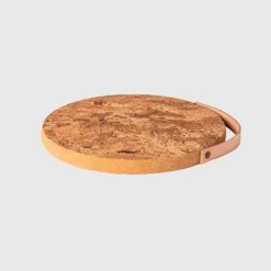Cork Trivet with Leather Handle, 10"Dia.