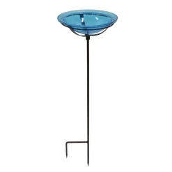 Crackle Glass Birdbath with Garden Stake