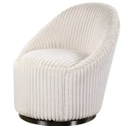 Crue Fluted Chenille Swivel Chair - Ivory