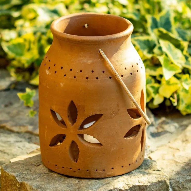 Cut-Out Flower Clay Lantern