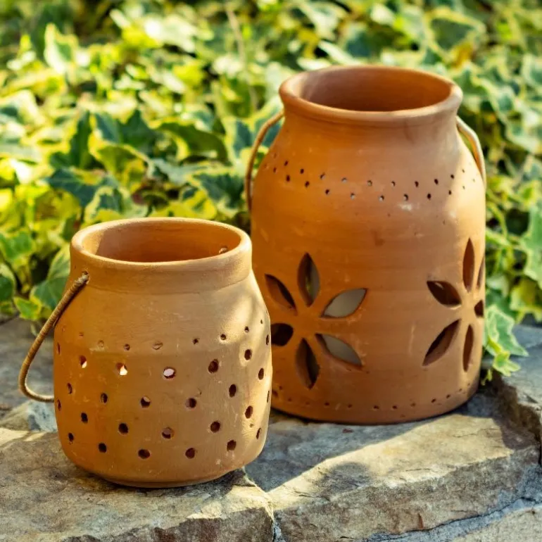 Cut-Out Flower Clay Lantern