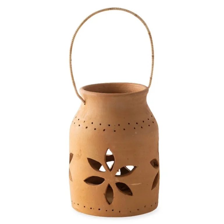 Cut-Out Flower Clay Lantern