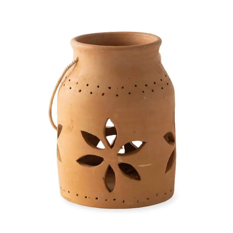 Cut-Out Flower Clay Lantern