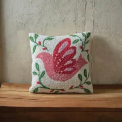 Dove Hooked Wool Pillow, 14" sq.