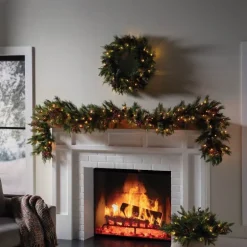 9' Dual Color LED In/Out Plug In Mixed Cedar Garland