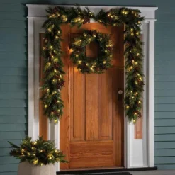 9' Dual Color LED In/Out Plug In Mixed Cedar Garland