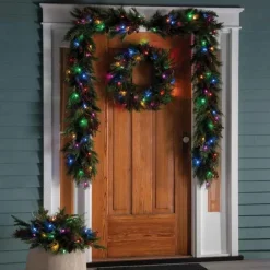 9' Dual Color LED In/Out Plug In Mixed Cedar Garland