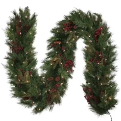 9' Dual Color LED In/Out Plug In Mixed Cedar Garland