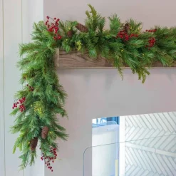 9' Dual Color LED In/Out Plug In Mixed Cedar Garland