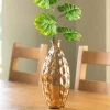 Dune Tall Recycled Dimpled Glass Vase, 12"H - Amber