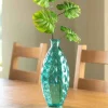 Dune Tall Recycled Dimpled Glass Vase, 12"H - Blue