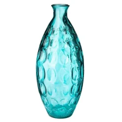 Dune Tall Recycled Dimpled Glass Vase, 12"H - Blue