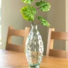 Dune Tall Recycled Dimpled Glass Vase, 12"H - Clear