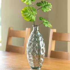 Dune Tall Recycled Dimpled Glass Vase, 12"H - Smoky Blue