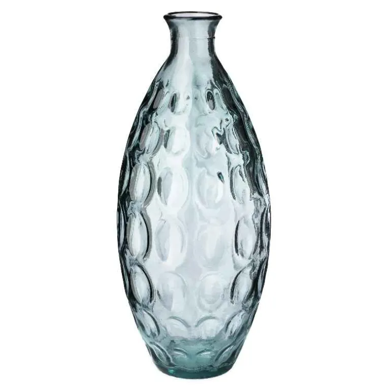 Dune Tall Recycled Dimpled Glass Vase, 12"H - Smoky Blue