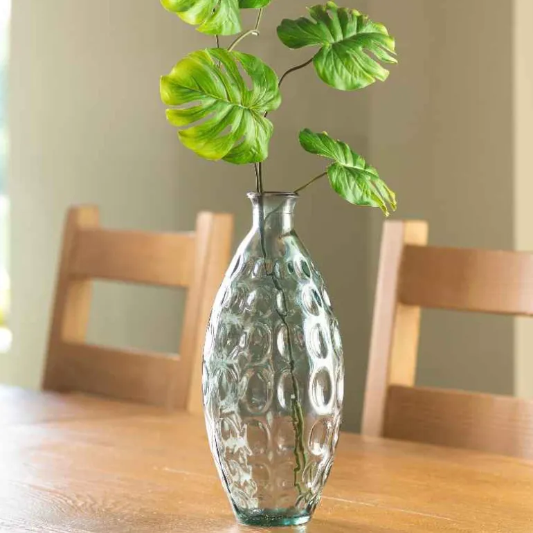Dune Tall Recycled Dimpled Glass Vase, 12"H - Smoky Blue