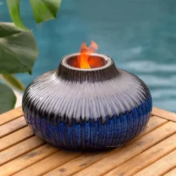 EchoFlame Blue Glass and Metal Accent Firepot