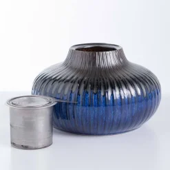 EchoFlame Blue Glass and Metal Accent Firepot