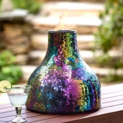 EchoFlame Rainbow Iridescent Glass Mosaic Firepot