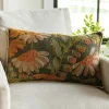 Embroidered Lumbar Pillow with Flowers