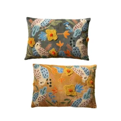 Embroidered Pillows with Birds, set of 2