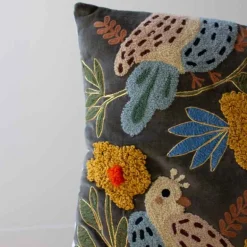 Embroidered Pillows with Birds, set of 2