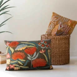 Embroidered Pillows with Flowers, set of 2