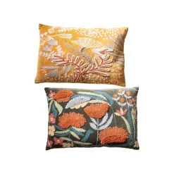 Embroidered Pillows with Flowers, set of 2