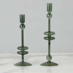 Emerald Glass Candlestick Pair