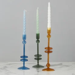 Emerald Glass Candlestick Pair