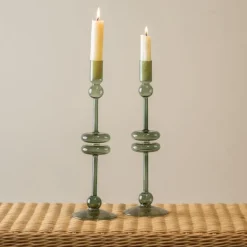 Emerald Glass Candlestick Pair
