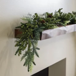 70" Evergreen Garland with Green Berries & Pinecones