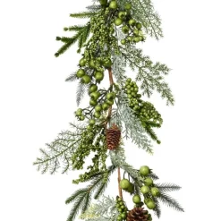 70" Evergreen Garland with Green Berries & Pinecones