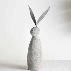 Faux Stone and Metal Rabbit Sculpture, Tall