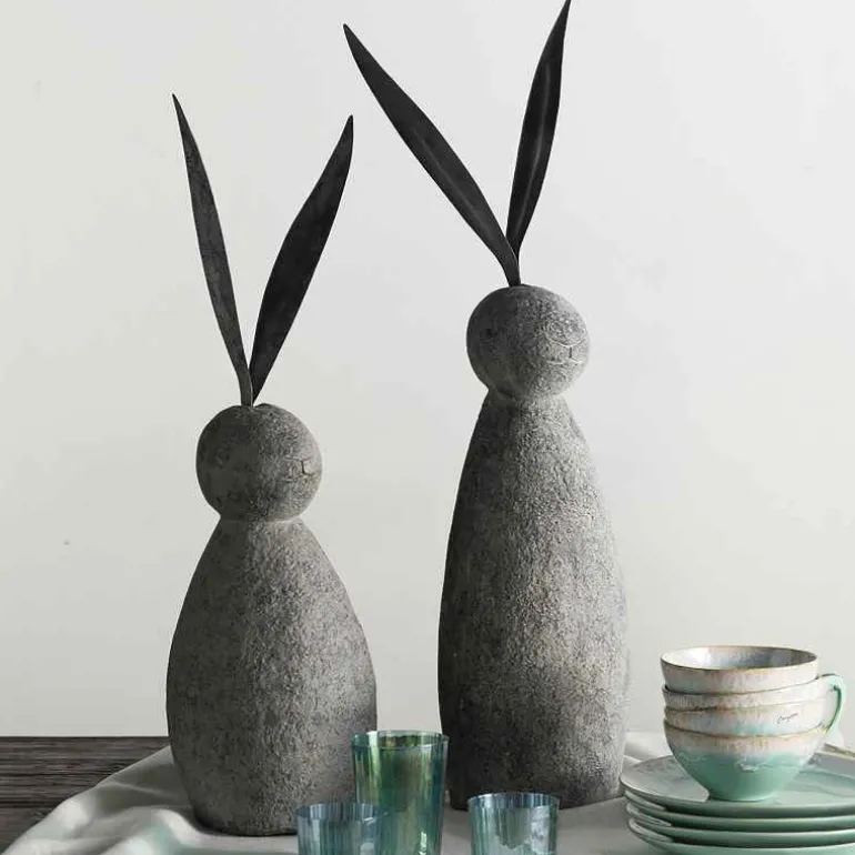 Faux Stone and Metal Rabbit Sculpture, Tall