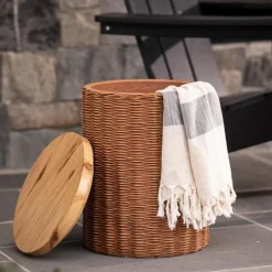 Faux Wicker Concrete Storage Side Table