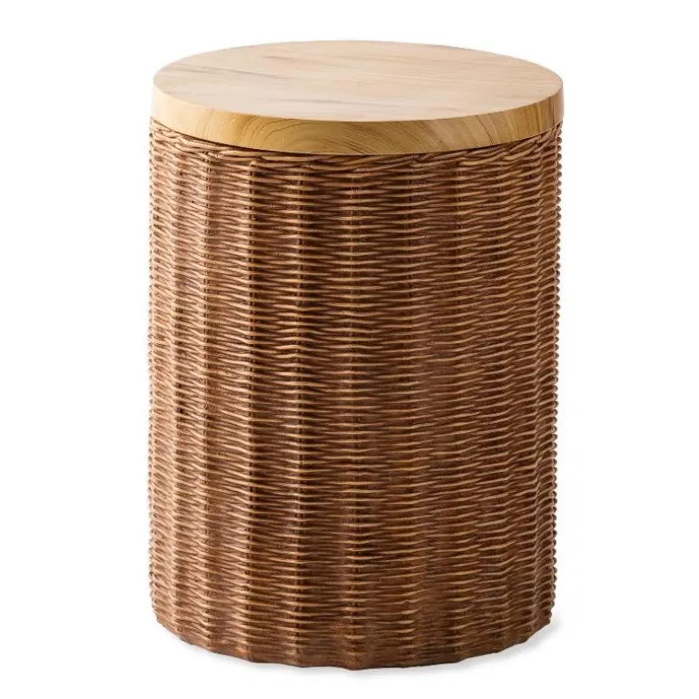 Faux Wicker Concrete Storage Side Table