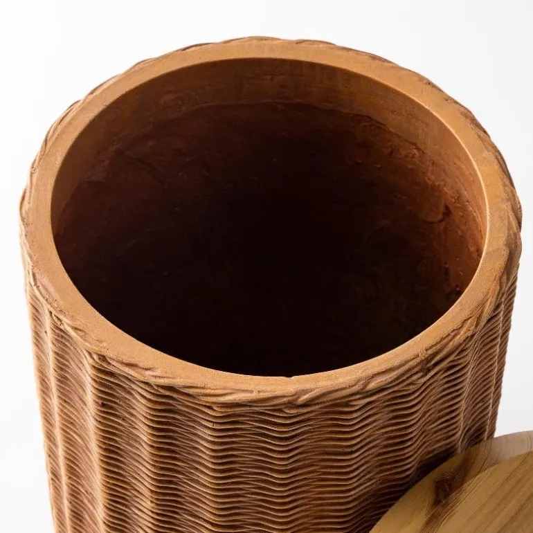 Faux Wicker Concrete Storage Side Table