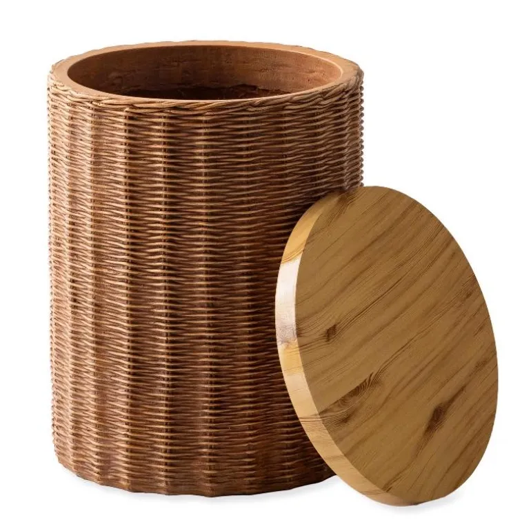 Faux Wicker Concrete Storage Side Table