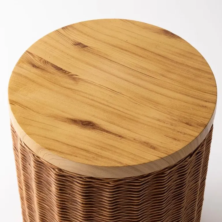 Faux Wicker Concrete Storage Side Table