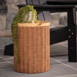 Faux Wicker Concrete Storage Side Table