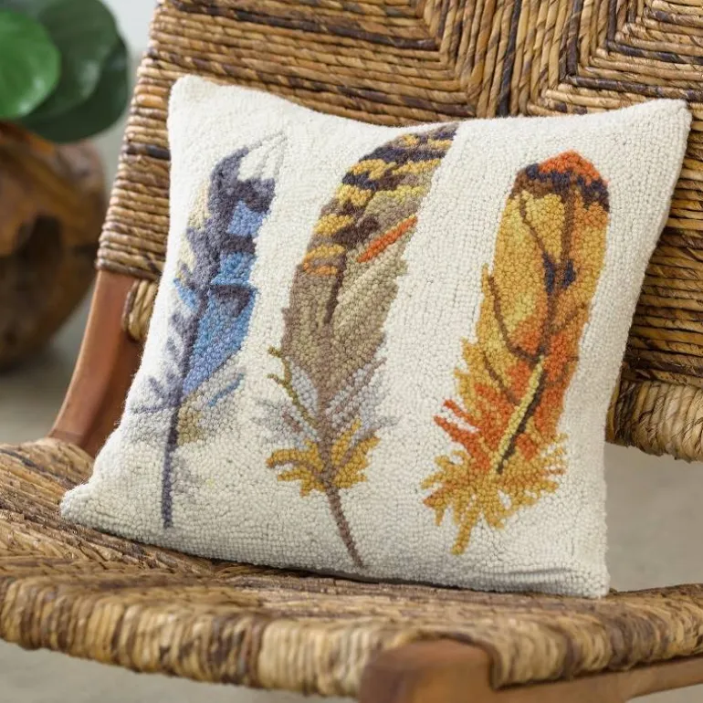 Feather Hooked Wool Pillow 16" sq.