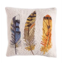 Feather Hooked Wool Pillow 16" sq.