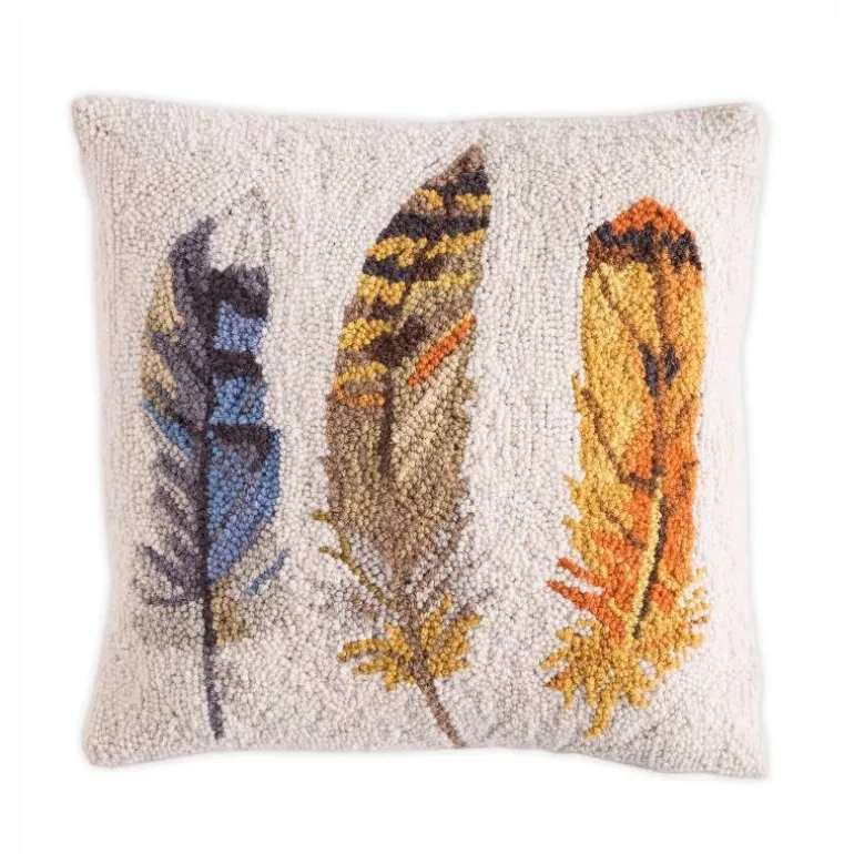 Feather Hooked Wool Pillow 16" sq.
